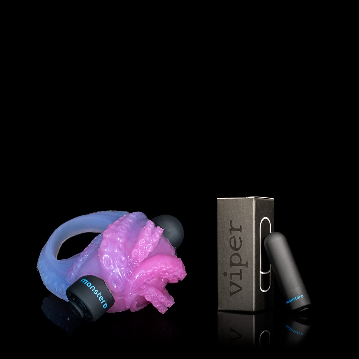 Anel peniano com vibração intensa Kraken – Monster D, textura envolvente